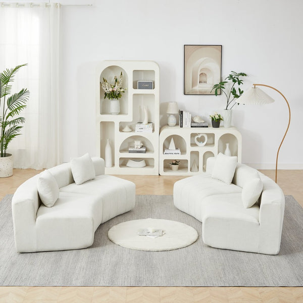 English Elm Chenille Modular Curved Sectional Sofa with Sculptural Piano Key Design and Four Throw Pillows W834S00576