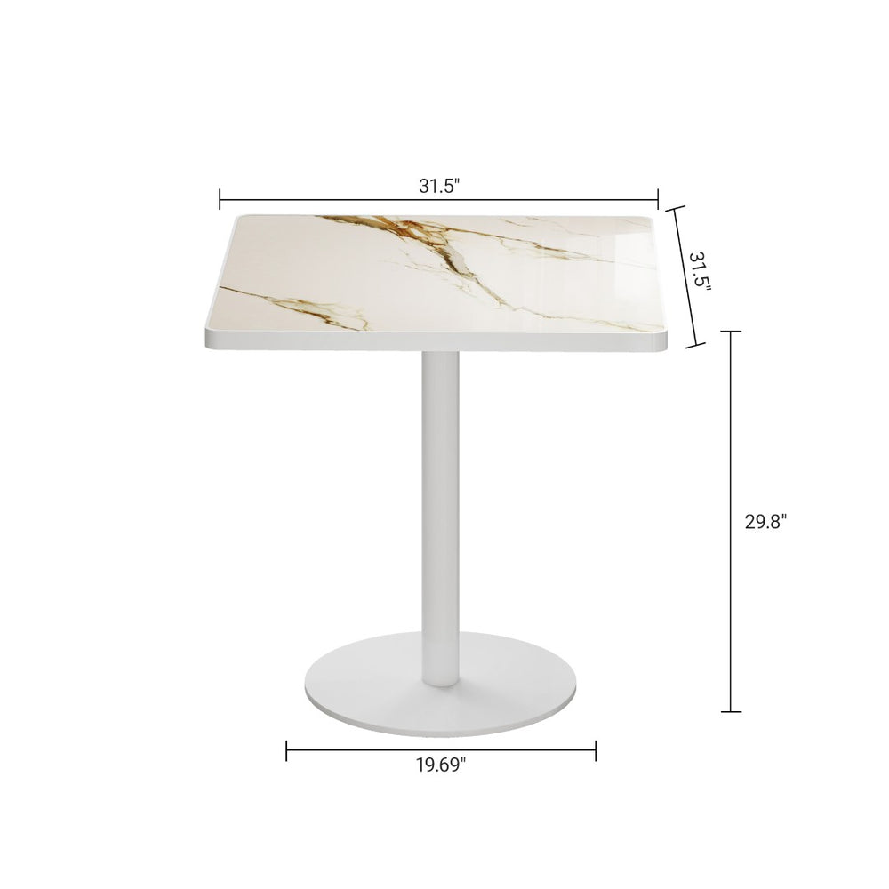 English Elm Square Bistro Pedestal Dining Table Faux Marble Top Tulip Base for Small Spaces White W3316P457299