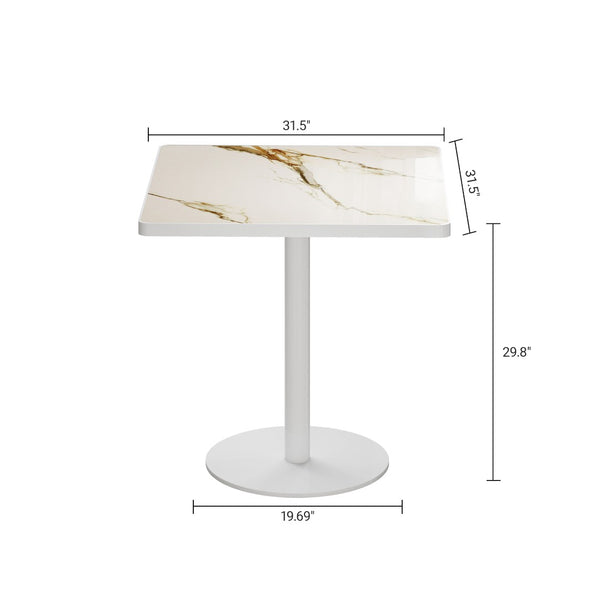 English Elm Square Bistro Pedestal Dining Table Faux Marble Top Tulip Base for Small Spaces White W3316P457299