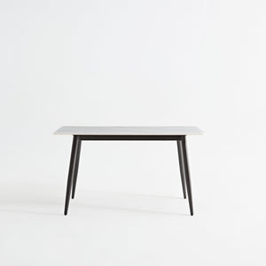 English Elm Large Rectangular Table with Sintered Stone Top and Sculptural Metal Base — Modern Heat‑Resistant Dining Surface White,White+Black W1911S00016