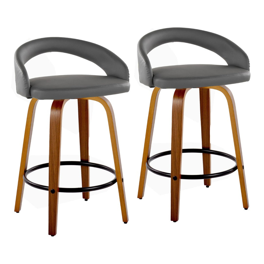 English Elm Fixed-height Swivel Counterstools Mahogany Wood Chrome Footrest Velvet Seat Set of 2 Grey B202S01775