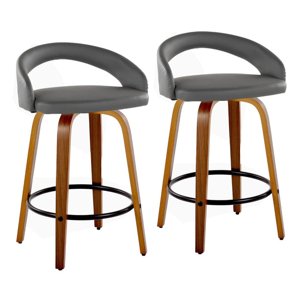 English Elm Fixed-height Swivel Counterstools Mahogany Wood Chrome Footrest Velvet Seat Set of 2 Grey B202S01775