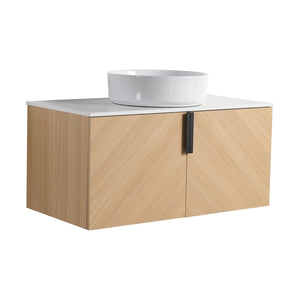 English Elm 36" Modern Wall-Mounted Bathroom Vanity With Ceramic Vessel Sink & Soft-Close Doors For Stylish Space W999S00448