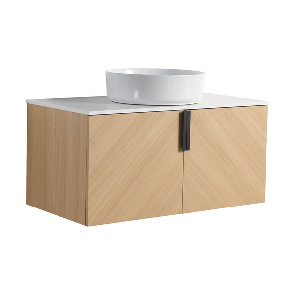 English Elm 36" Modern Wall-Mounted Bathroom Vanity With Ceramic Vessel Sink & Soft-Close Doors For Stylish Space W999S00448