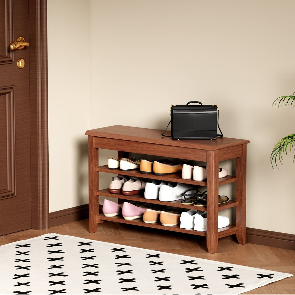 English Elm Adjustable Solid Rubberwood Storage Bench with Hidden Compartment for Entryway or Bedroom W2987P337970