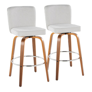 English Elm Fixed-height Swivel Barstools Mid-century Walnut Bentwood Frame Grey Upholstered Set White B202S01924