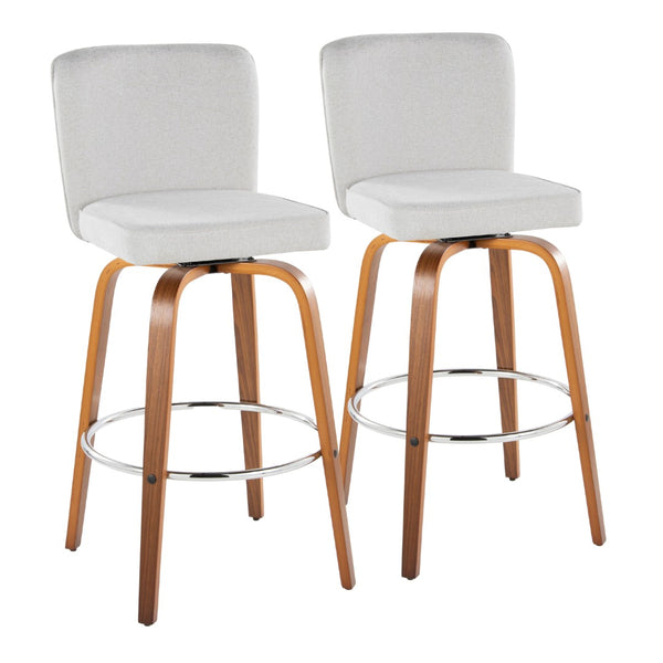 English Elm Fixed-height Swivel Barstools Mid-century Walnut Bentwood Frame Grey Upholstered Set White B202S01924