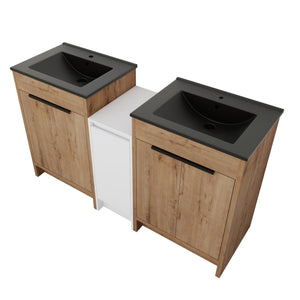 English Elm 60 Inch Freestanding Bathroom Vanity With Black Sink, Soft-Close Doors & Ample Storage Space W999S00322