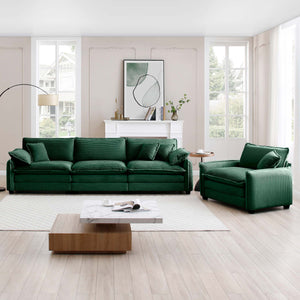 English Elm Mid-Century Modern Sofa Set - Stylish 2-Piece Green Corduroy Furniture With 4 Pillows For Comfort W714S00736