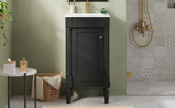 English Elm 18" French Style Vanity with Ceramic Sink Soft Close Door and Adjustable Shelf Black N710P415332B