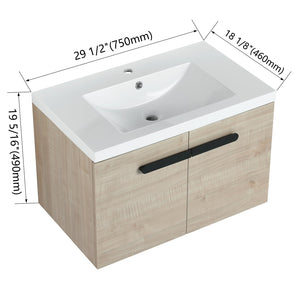 English Elm 30 Inch Floating Vanity Cabinet with Resin Sink, Soft-Close Doors, Spacious Storage for Small Baths W999P195824