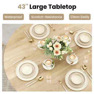 English Elm 43" Round Wood Dining Table with Geometric Metal Base Seats 4 Space Saving Modern Natural T3623P433910