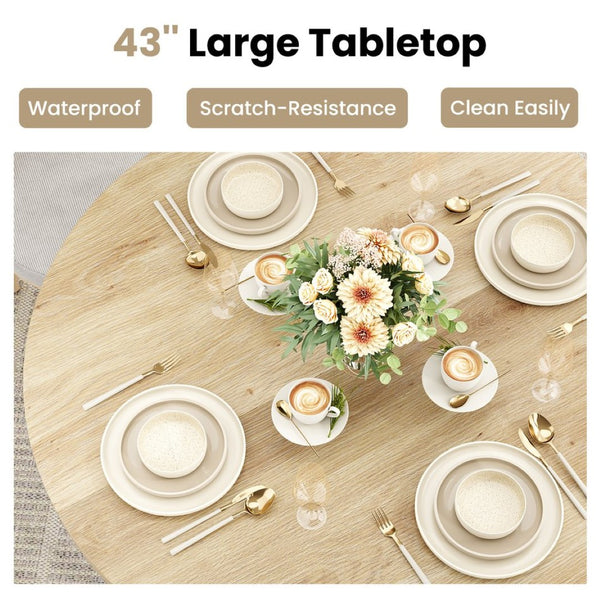 English Elm 43" Round Wood Dining Table with Geometric Metal Base Seats 4 Space Saving Modern Natural T3623P433910