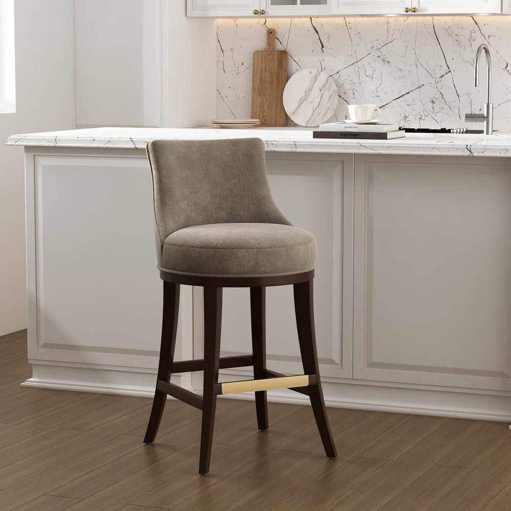 English Elm Lucia Taupe Chenille Barstool - Luxurious Comfort With Beech Wood Legs & Gold Accents For Your Space B365P398053