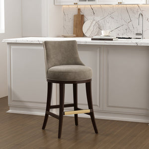 English Elm Lucia Taupe Chenille Barstool - Luxurious Comfort With Beech Wood Legs & Gold Accents For Your Space B365P398053