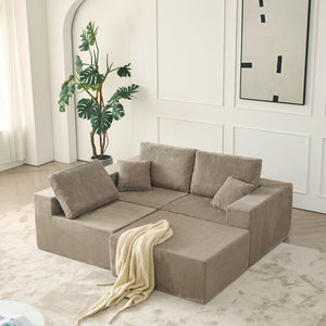 English Elm 110" Cloud Modular Sectional Sofa Boneless Corduroy 3-Seater with Ottoman & 2 Pillows, No Assembly, Luxurious Comfort Grey W2656S00009
