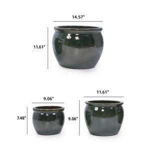 English Elm 3 Pieces Ceramic Flowerpot Set - Elegant Antique Blue-Green Planters For Home, Garden & Patio Decor W3273P321543