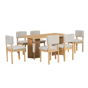 English Elm Trexm Farmhouse Six Seat Dining Set Oak Veneer Distressed Table Upholstered Chairs Natural Wood Wash ST000153AAD