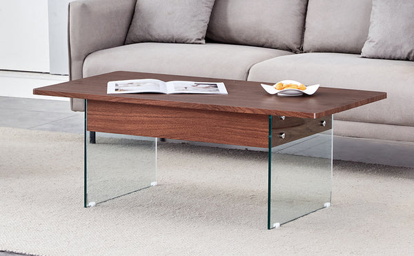 English Elm Multifunctional Lift Top Coffee Table with Tempered Glass Legs, Ergonomic Storage and Durable MDF Finish Wood W2920P226074
