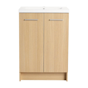 English Elm 24" Floating Oak Plywood Bathroom Vanity Set with Glossy Resin Sink Scandinavian Style W3450S00090