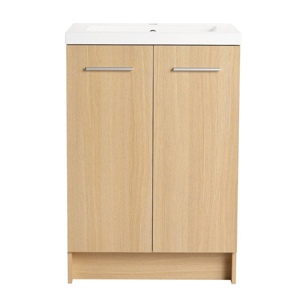 English Elm 24" Floating Oak Plywood Bathroom Vanity Set with Glossy Resin Sink Scandinavian Style W3450S00090