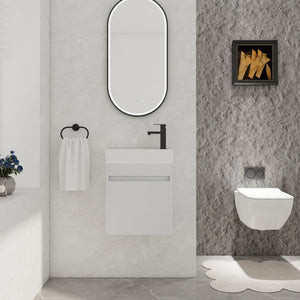 English Elm 18'' Floating Wall Vanity with Resin Sink, Open Shelf Storage, Eco-Friendly Plywood, Soft-Close Door White Straight Grain W99936243
