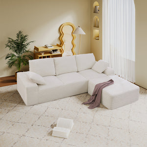 English Elm 103.5" Cloud Sectional Couch with L-Shape Chaise - No Assembly Modular Sofa, Plush Corduroy, Deep Seat Comfort Off White T3801S00005