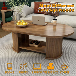 English Elm Oval Fluted Two Tier Coffee Table Walnut Farmhouse Mid Century Living Room Accent W2641P422954