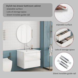 English Elm 24-Inch Bathroom Vanity With Integrated Sink, Soft-Close Drawers, Minimalist Design, Easy Assembly W3151S00063