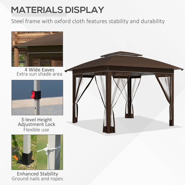 English Elm Outsunny Steel Patio Gazebo with Vented Canopy Mesh Netting and Ornate Corner Frame W2225P174278