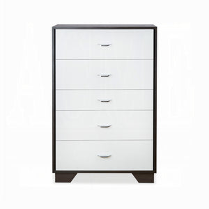 English Elm White 5-Drawer Chest in White and Espresso Finish — Sleek Rectangular Design, Ample Storage, Modern Style B062P209032