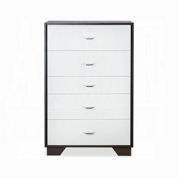English Elm White 5-Drawer Chest in White and Espresso Finish — Sleek Rectangular Design, Ample Storage, Modern Style B062P209032