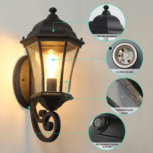 English Elm 2-Pack Vintage Outdoor Lanterns Black Wall Sconces with Bubble Glass, Weatherproof Aluminum, E26 Compatible W1340P143700