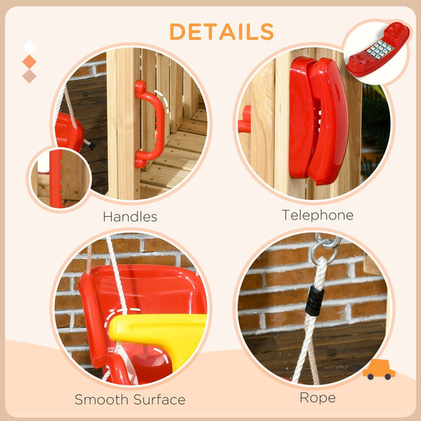 English Elm Outsunny Wooden Toddler Playset Backyard Swing Slide Captain Wheel Horn Ages W2225P229474