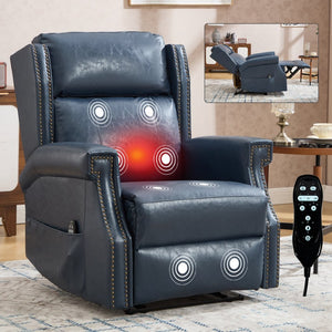 English Elm Emon's Overstuffed Chenille Power Lift Recliner with Massage Heat and Charging Ports Blue W1803S00087