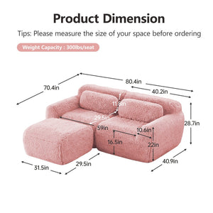 English Elm L-shaped Plush Sectional Sofa Boneless Cloud Comfort Floor Lounge with Chaise for Bedroom Pink W714S01556