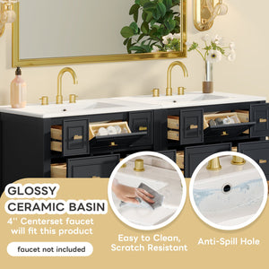 English Elm 60'' Elegant Freestanding Bathroom Vanity Set With Ceramic Sink, Solid Wood Frame & Ample Storage N710SS00004B