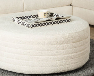 English Elm Transitional Round Cream-Toned Ottoman | Plush Chenille Upholstery & Versatile Style For Any Room B2741P354529-GIGA