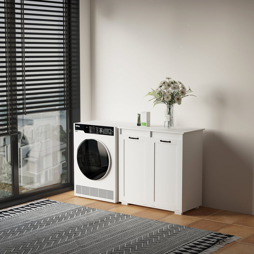 English Elm Laundry Cabinet Double Hampers with 2 Removable Liner Bags, Divided Sorting, Melamine Finish Storage W331P206345