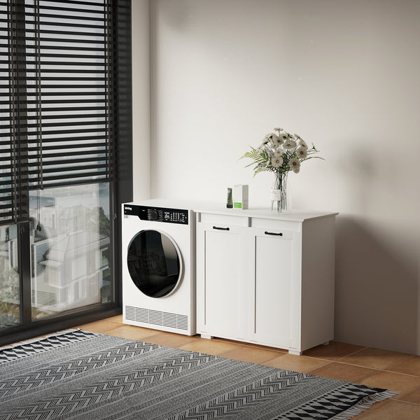 English Elm Laundry Cabinet Double Hampers with 2 Removable Liner Bags, Divided Sorting, Melamine Finish Storage W331P206345
