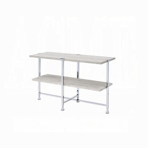 English Elm Contemporary Sofa Table with Wooden Top and X-Frame Metal Legs, Stable Modern Console for Living Room Chrome,White Oak 21 L x 53 W x 6 H B2741P337716