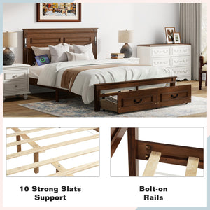 English Elm Queen Farmhouse Pinewood Storage Bed with Led Lighting Usb Charging and Panel Headboard Walnut W504P391016
