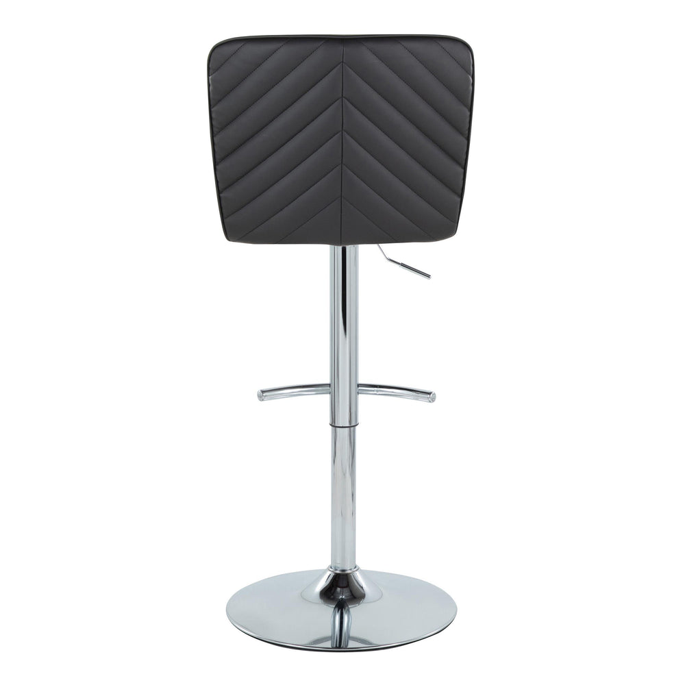 English Elm Henry Modern Adjustable Barstool Set of 2 - Chevron Tufted Black Faux Leather, Chrome Base, Swivel & Footrest B202S00941