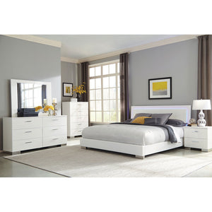English Elm Dulcey White High Gloss 5-Piece Eastern King Bedroom Set With Led Ambiance & Ample Storage Solutions B062S01329