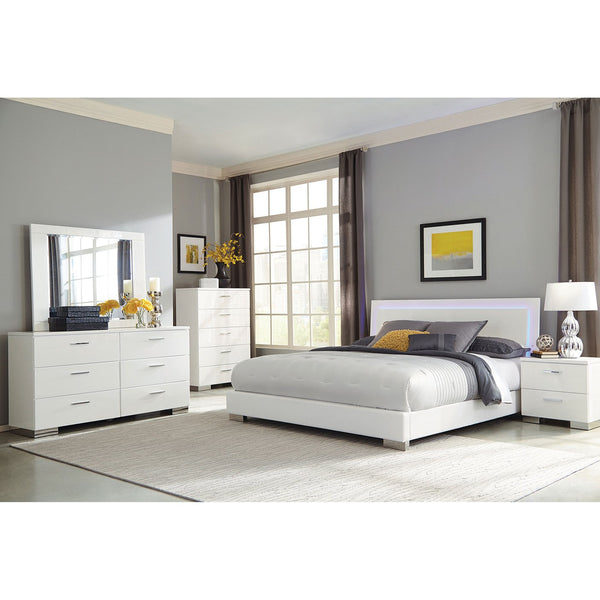 English Elm Dulcey White High Gloss 5-Piece Eastern King Bedroom Set With Led Ambiance & Ample Storage Solutions B062S01329