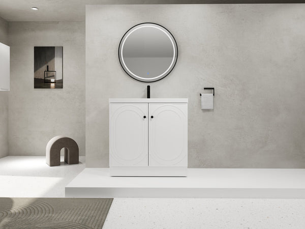 English Elm 36" Freestanding Bathroom Vanity with Resin Sink, Soft-Close Doors, Adjustable Shelf & Metal Handles White W999S00273