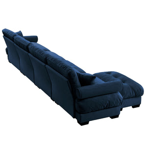 English Elm L L Shaped Sectional Cloud Sofa with Velvet Upholstery, Deep 4-Seater Modular Comfort, Luxe Bolster Support Blue W714S01120