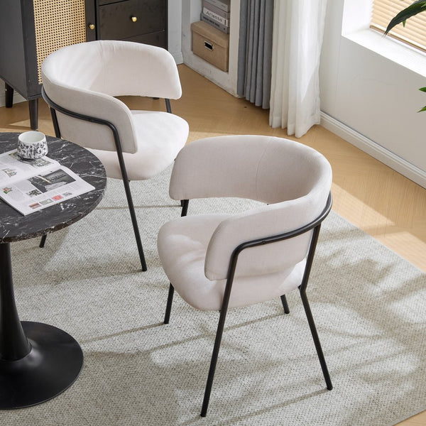 English Elm Christopher Knight Home® - Modern Upholstered Arm Dining Chair with Soft Fabric Seat and Sturdy Metal Legs for Stylish Comfort Beige+Black N772P242367B