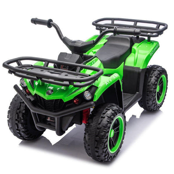 English Elm 24v Dual Motor Kids Atv Ride on with Led Lights Bluetooth Storage Racks Off Road Green W1578P390451