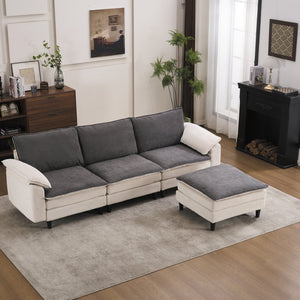 English Elm 100.39" Chenille Cloud Sectional Modular L Shape Deep Seat Sofa with Ottoman W5029S00002
